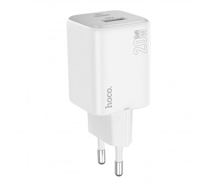 Incarcator retea HOCO N41, 20W, 1 x USB-C, 1 x USB-A, White - Imagine 2