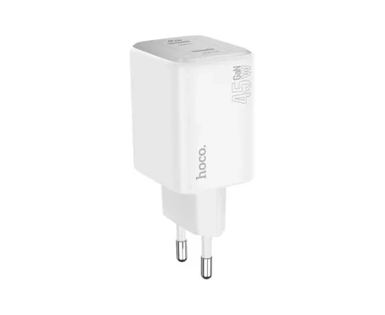 Incarcator retea HOCO N42, 45W, 3A, 2 x USB Type-C, White + Cablu USB-C - Lightning - Imagine 3