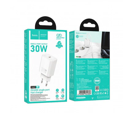 Incarcator retea HOCO N62, 30W, 1 x USB-C, White - Imagine 4