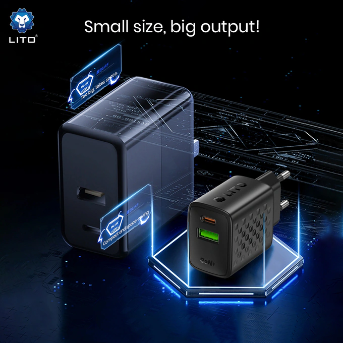 Incarcator retea LITO LC24, 65W, 1 x USB-A - 1 x USB-C, Black - Imagine 3