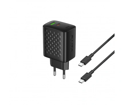 Lito Incarcator retea LITO LC24T, 65W, 3.25A, 1 x USB-A - 1 x USB-C, Black + Cablu USB-C - IT-Fashion.ro