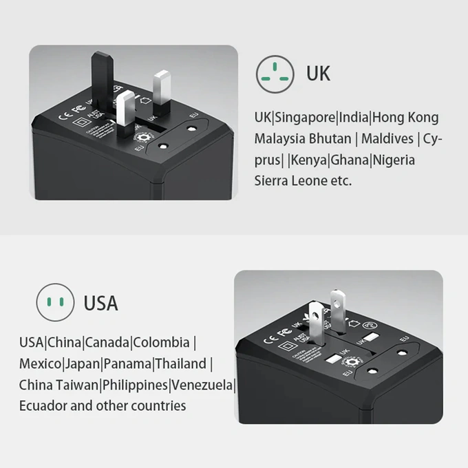 Incarcator retea pentru calatorie TECHSUIT HHT906, 65W, 2 x USB-A - 3 x USB-C, EU, UK, AUS, US, Black - Imagine 4