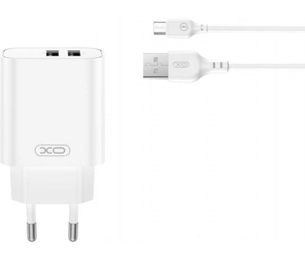 Incarcator retea XO DESIGN CE34, 12W, 2 x USB-A, White + Cablu microUSB - Imagine 1