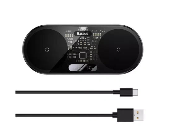 Incarcator wireless BASEUS WXSX010101 Digital LED Display, Dual Qi, 20W, USB Type-C, Negru - Imagine 5