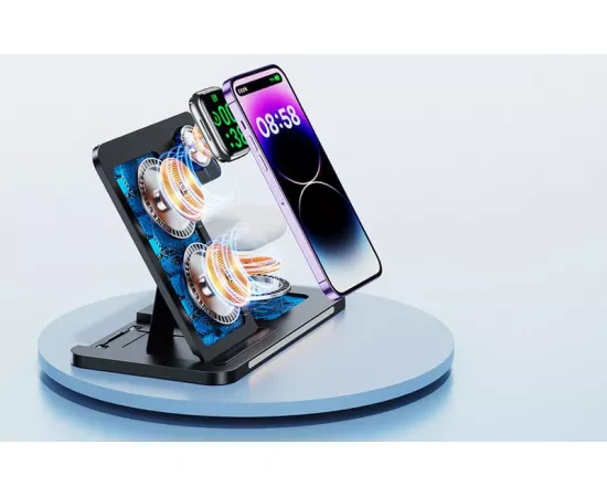 Incarcator wireless REMAX Minxl Pro RP-W70 3 in 1, 22W, USB Type-C, Negru - Imagine 4