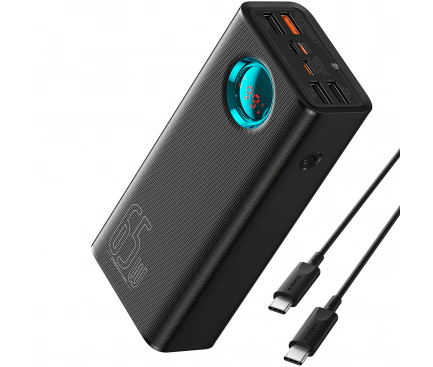 Baterie Externa BASEUS Amblight Digital Display, 26800mAh, 65W, QC + PD, 1 x USB-C - 4 x USB-A, Black - Imagine 1