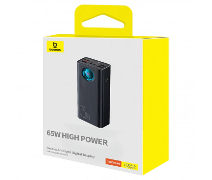 Baterie Externa BASEUS Amblight Digital Display, 26800mAh, 65W, QC + PD, 1 x USB-C - 4 x USB-A, Black - Imagine 5