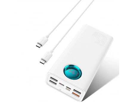 Baterie Externa BASEUS Amblight Digital Display, 26800mAh, 65W, QC + PD, 1 x USB-C - 4 x USB-A, White - Imagine 1