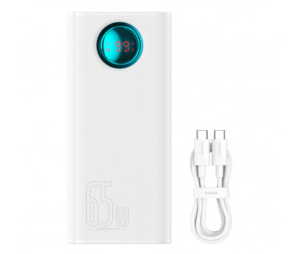 Baterie Externa BASEUS Amblight Digital Display, 26800mAh, 65W, QC + PD, 1 x USB-C - 4 x USB-A, White - Imagine 4