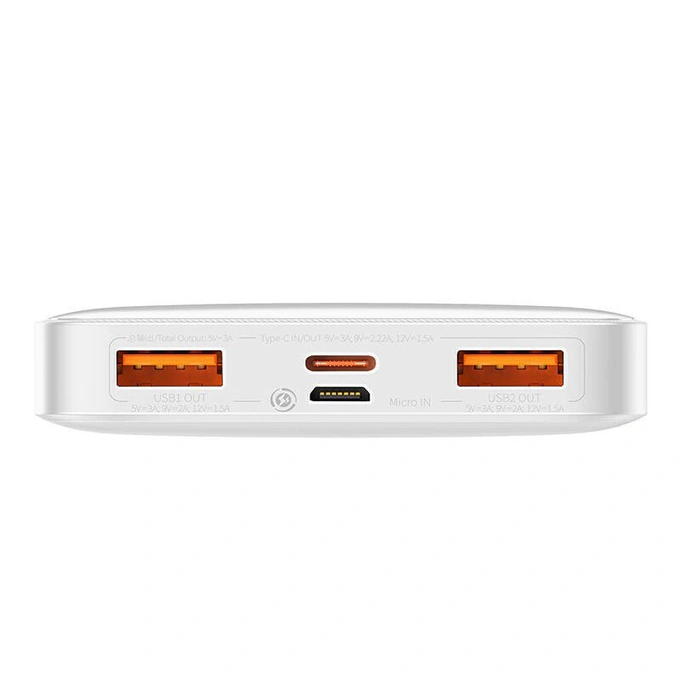 Baterie externa BASEUS Bipow, 10000 mAh, 2x USB, 1x USB-C, 20W, White - Imagine 4