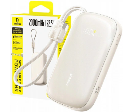 Baterie Externa BASEUS EnerFill FC21 Qpow 3 Ultra, 20000mAh, 22.5W, QC + PD, 1 x USB-A - 1 x USB-C, Beige - Imagine 4