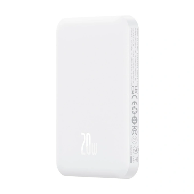 Baseus Baterie externa BASEUS Magnetic Mini Wireless, 5000 mAh, 1x USB-C, 20 W, MagSafe, White - IT-Fashion.ro