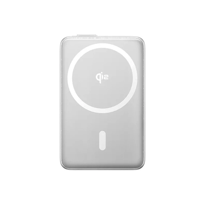 Baseus Baterie externa BASEUS Nomos Qi2, 10000 mAh, 2x USB-C, 45 W, Display, Cablu USB-C integrat, Silver - IT-Fashion.ro