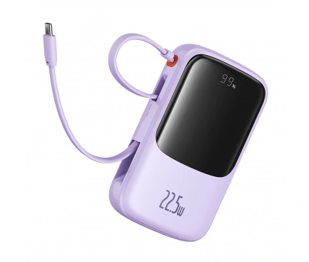 Baterie Externa BASEUS Qpow Pro+, 10000mAh, 22.5W, QC + PD, 1 x USB-A - 2 x USB-C, Purple - Imagine 1