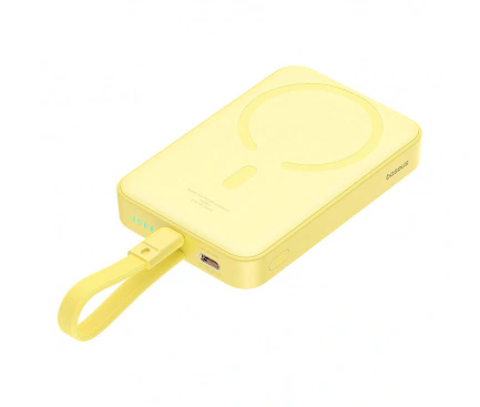 Baseus Baterie Externa Wireless BASEUS Magnetic Mini, 10000mAh, 20W, PD + FQI, 1 x Lightning - 1 x QI - 1 x USB-C, Yellow - IT-Fashion.ro
