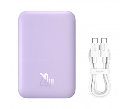 Baseus Baterie Externa Wireless BASEUS Mini Air, 6000mAh, 20W, PD + FQI, 1 x QI - 1 x USB-C, Purple - IT-Fashion.ro