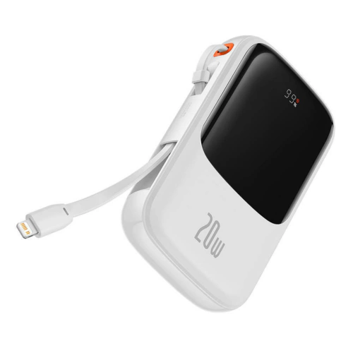 Baseus Baterie portabila BASEUS Qpow Pro Digital Display, 10000 mAh, 1 x USB-A, 1 x USB-C, 1 x Lightning, White - IT-Fashion.ro