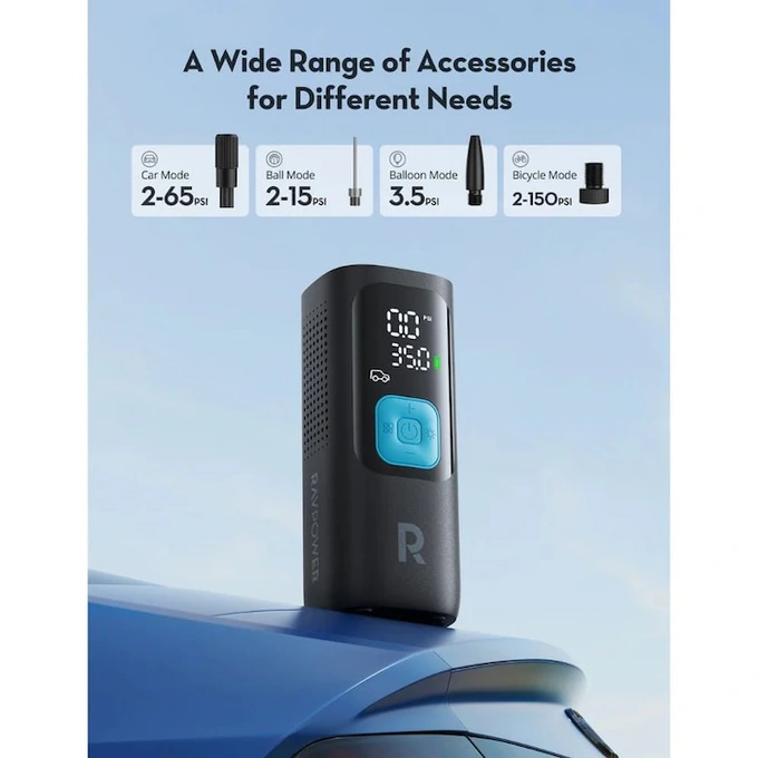 Compresor auto portabil RavPower RP-PB1233 75-73401-001, ecran LCD, 7500mAh, Negru - Imagine 3