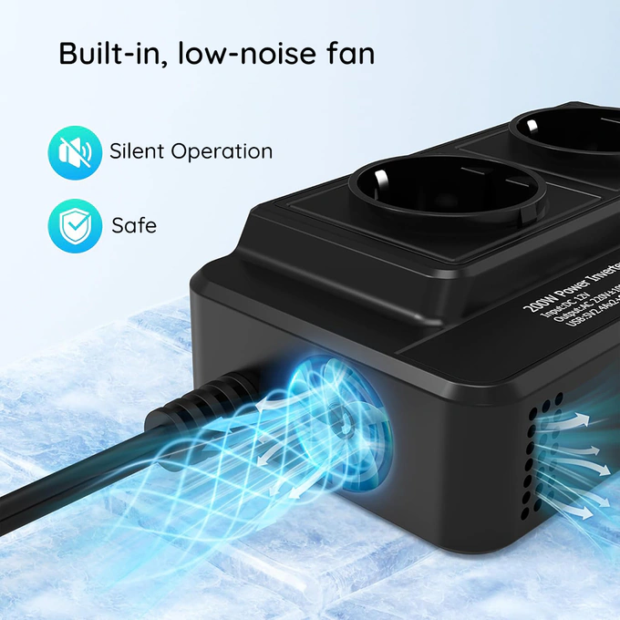 Inverter TECHSUIT PowerDriveX IA2, 1 x USB Type-C, 2 x USB-A, 2 x AC Sockets, 220V, 200W, Black - Imagine 8