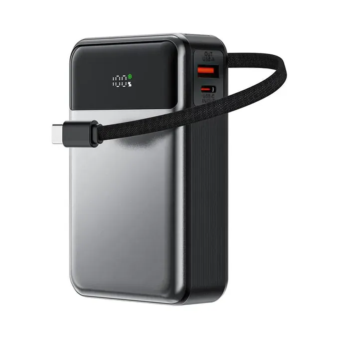 PowerBank ACEFAST M21-20000, 20000 mAh, 65 W, Display Digital, USB-C, USB, Cablu USB-C integrat, Black/Gray - Imagine 1