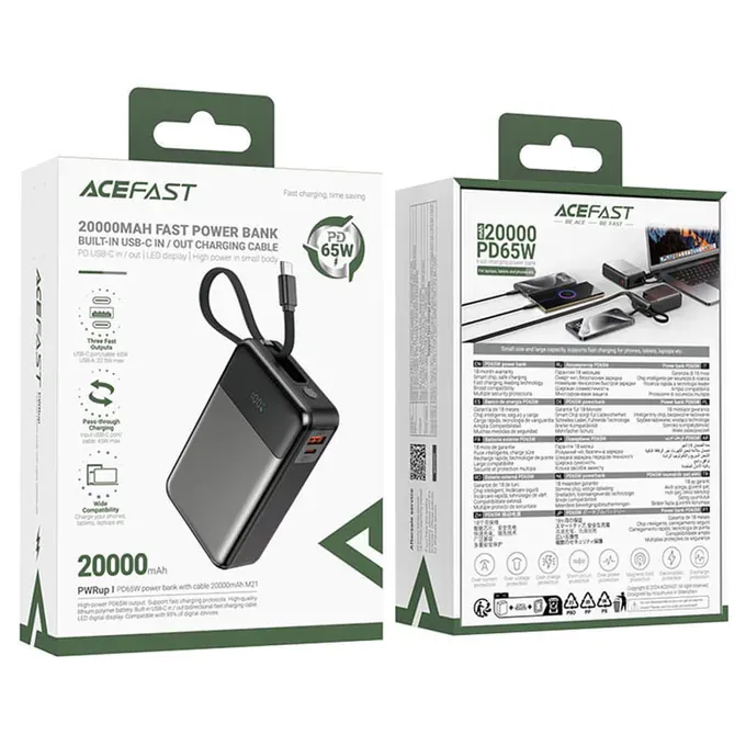 PowerBank ACEFAST M21-20000, 20000 mAh, 65 W, Display Digital, USB-C, USB, Cablu USB-C integrat, Black/Gray - Imagine 7