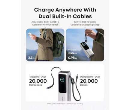 PowerBank ANKER A1695H41, 25000mAh, 165W, 1 x USB-A - 3 x USB-C, Silver - Imagine 3