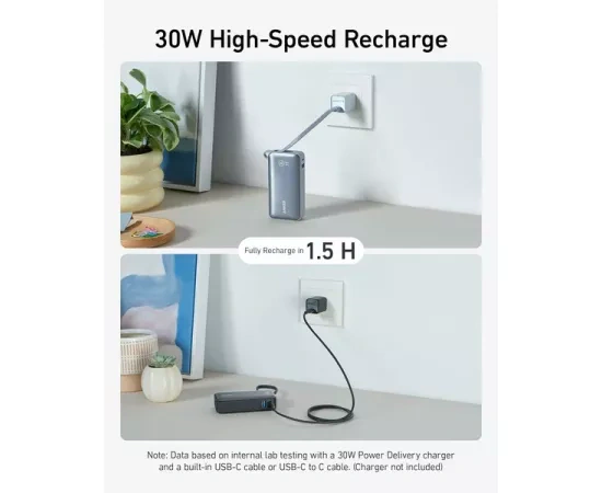 PowerBank ANKER Nano 545 A1259G11, 10000mAh, 30 W, USB-C, USB-A, USB-C incorporat, Negru - Imagine 4