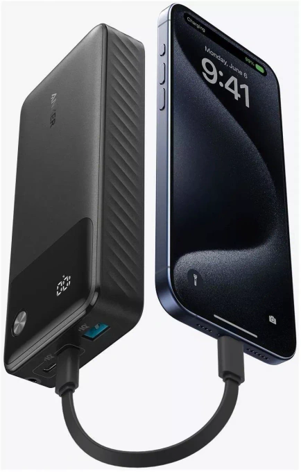 Powerbank ANKER Powercore A1384G11, 20000 mAh, 30W, 2 x USB-A, 1 x USB, Cablu USB-C, Black - Imagine 2