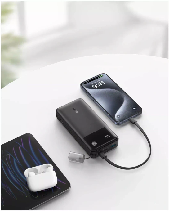 Powerbank ANKER Powercore A1384G11, 20000 mAh, 30W, 2 x USB-A, 1 x USB, Cablu USB-C, Black - Imagine 5