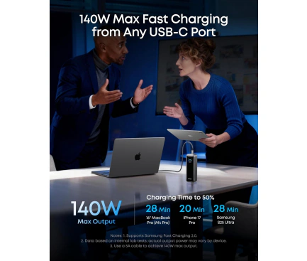 Powerbank Anker Prime, 20100mAh, 220W, QC + PD, 1 x USB-A - 2 x USB-C, Neagra - Imagine 4