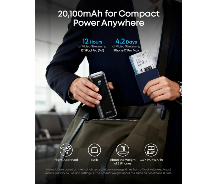 Powerbank Anker Prime, 20100mAh, 220W, QC + PD, 1 x USB-A - 2 x USB-C, Neagra - Imagine 5