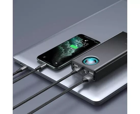 PowerBank BASEUS Ambilight PPLG000101, 30000 mAh, 65 W, 3 A, QuickCharge 3.0, USB, Micro USB, USB Type-C, Lightning, Negru - Imagine 6