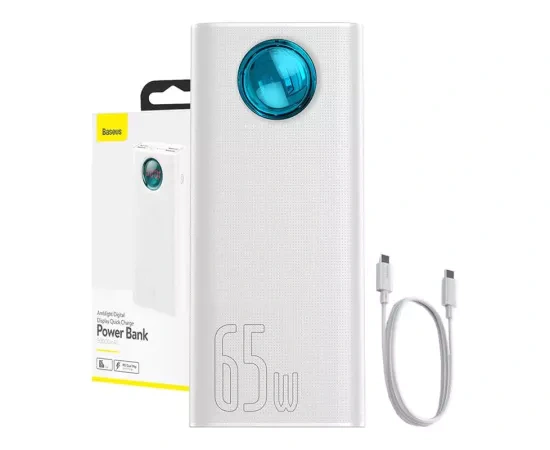 PowerBank BASEUS Amblight PPLG000102, 30000 mAh, 65 W, QuickCharge 3.0, 4 x USB, Micro USB, USB Type-C, Lightning, Alb - Imagine 1