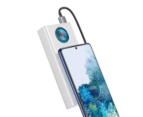 PowerBank BASEUS Amblight PPLG000102, 30000 mAh, 65 W, QuickCharge 3.0, 4 x USB, Micro USB, USB Type-C, Lightning, Alb - Imagine 4
