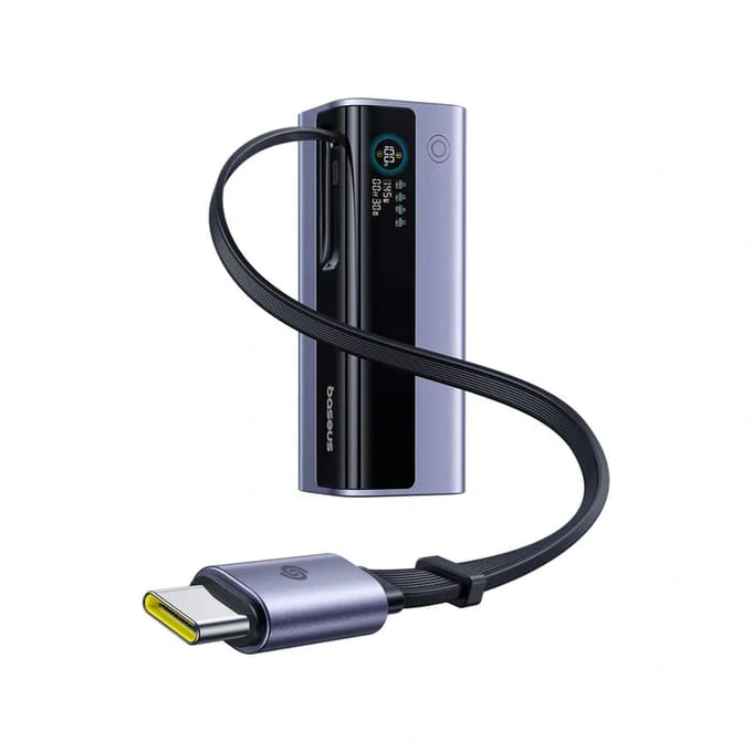 PowerBank BASEUS EnerGeek GR11, 20.000 mAh, 145W, 2x USB-C, 1x USB-A, Smart Display, Cablu retractabil, Black/Gray - Imagine 1