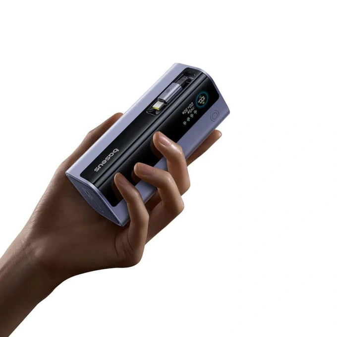 PowerBank BASEUS EnerGeek GR11, 20.000 mAh, 145W, 2x USB-C, 1x USB-A, Smart Display, Cablu retractabil, Black/Gray - Imagine 4