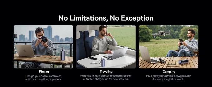 PowerBank BASEUS EnerGeek GR11, 20.000 mAh, 145W, 2x USB-C, 1x USB-A, Smart Display, Cablu retractabil, Black/Gray - Imagine 6