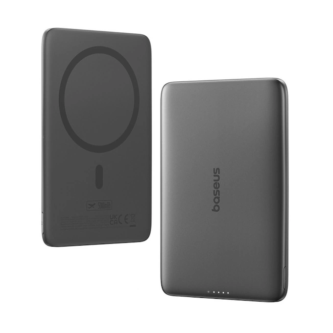 Powerbank BASEUS PicoGo AM41 Cardtype Magnetic, 5000 mAh, 1x USB-C, 20 W, MagSafe, Black - Imagine 1