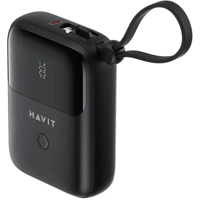 PowerBank HAVIT PB5215-BK, 10000 mAh, 20 W, 2x USB-C, 1x Lightning, Black - Imagine 1
