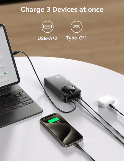 Powerbank Joyroom JR-PBF14 LED 20000mAh, 2.4A, 3 porturi, Negru - Imagine 4