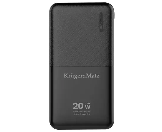 PowerBank KRUGER & MATZ KM0904, 10000 mAh, 20 W, QuickCharge, 1 x USB, 1 x USB Type-C, 1 x MicroUSB, Black - Imagine 1