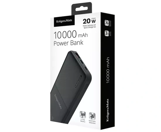 PowerBank KRUGER & MATZ KM0904, 10000 mAh, 20 W, QuickCharge, 1 x USB, 1 x USB Type-C, 1 x MicroUSB, Black - Imagine 10