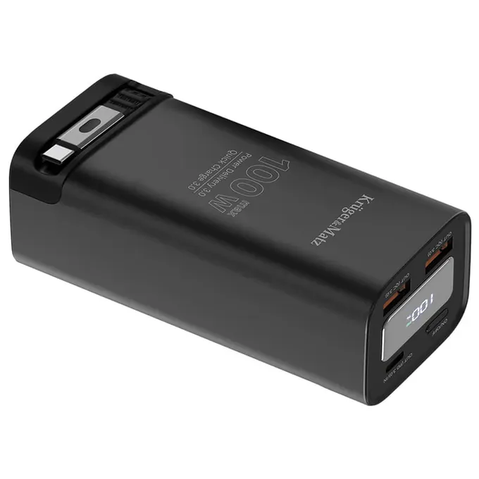 PowerBank KRUGER & MATZ KM0915, 20000 mAh, 100W, 2 x USB-A, 1 x USB-C, Cablul USB-C incorporat, Black - Imagine 1