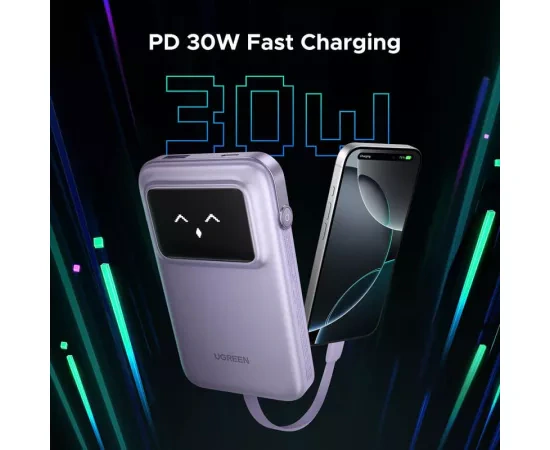 PowerBank UGREEN PB511, 10000mAh, 30W, 1 x USB-A, 1 x USB-C, Purple - Imagine 4