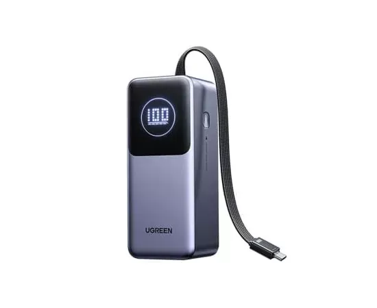 PowerBank UGREEN PB723, 20000 mAh, 130W, 1 x USB-A, 2 x USB-C, Cablul USB-C incorporat, Gray - Imagine 1