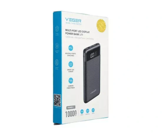 PowerBank VEGER L11 W1087, 10000 mAh, 2 x USB, USB Type-C, Black - Imagine 3