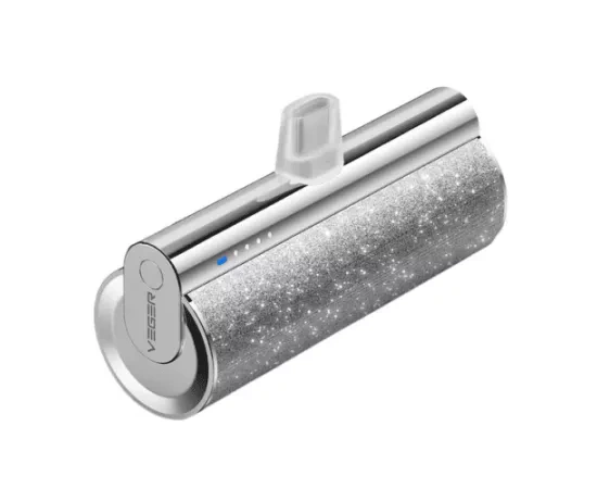 PowerBank VEGER Lipstick-C W0573, 5000 mAh, USB la USB Type-C, Silver - Imagine 1