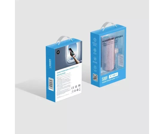 PowerBank VEGER Lipstick-C W0573P, 5000 mAh, USB la USB Type-C, Purple - Imagine 3