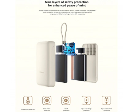 Powerbank XIAOMI BHR8851GL, 20000 mAh, 33W, 1 x USB-A - 1 x USB-C, Cablu USB-C integrat, Bej - Imagine 5