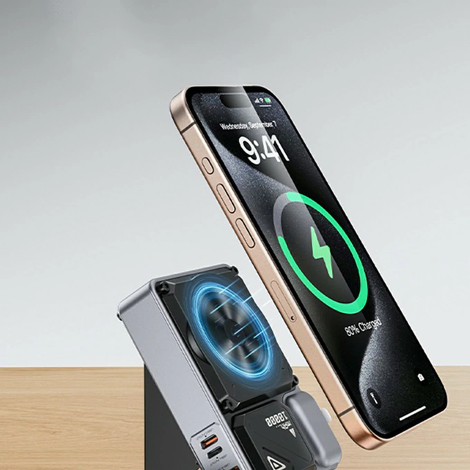 PowerBank YESIDO YP89, 1 x USB Type-C, 1 x USB, 1 x Lightning, Incarcare wireless, 10000mAh, 22.5W, Gray + Cablu USB-C - Lightning - Imagine 5